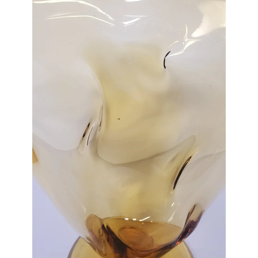 Vintage Amber Glass Vase Silver Brook Art Glass Dimpled Vase MCM